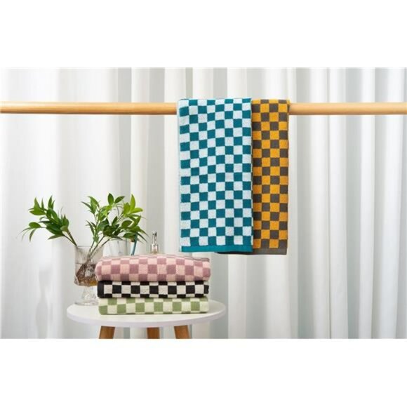 5 Pack Cotton Hand Towels Soft Absorbent Checkered Bathroom Kitchen Gym Spa - Picture 6 of 7